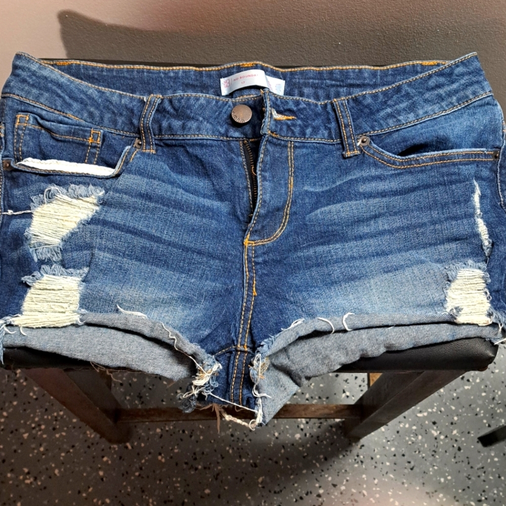 Distressed denim shorts